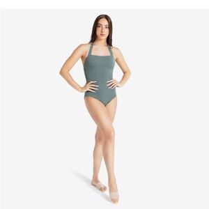 Capezio halter top sage green ballet leotard size large- fits like medium